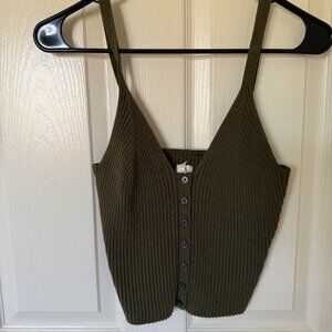 Green, Knit Crop Tank Top